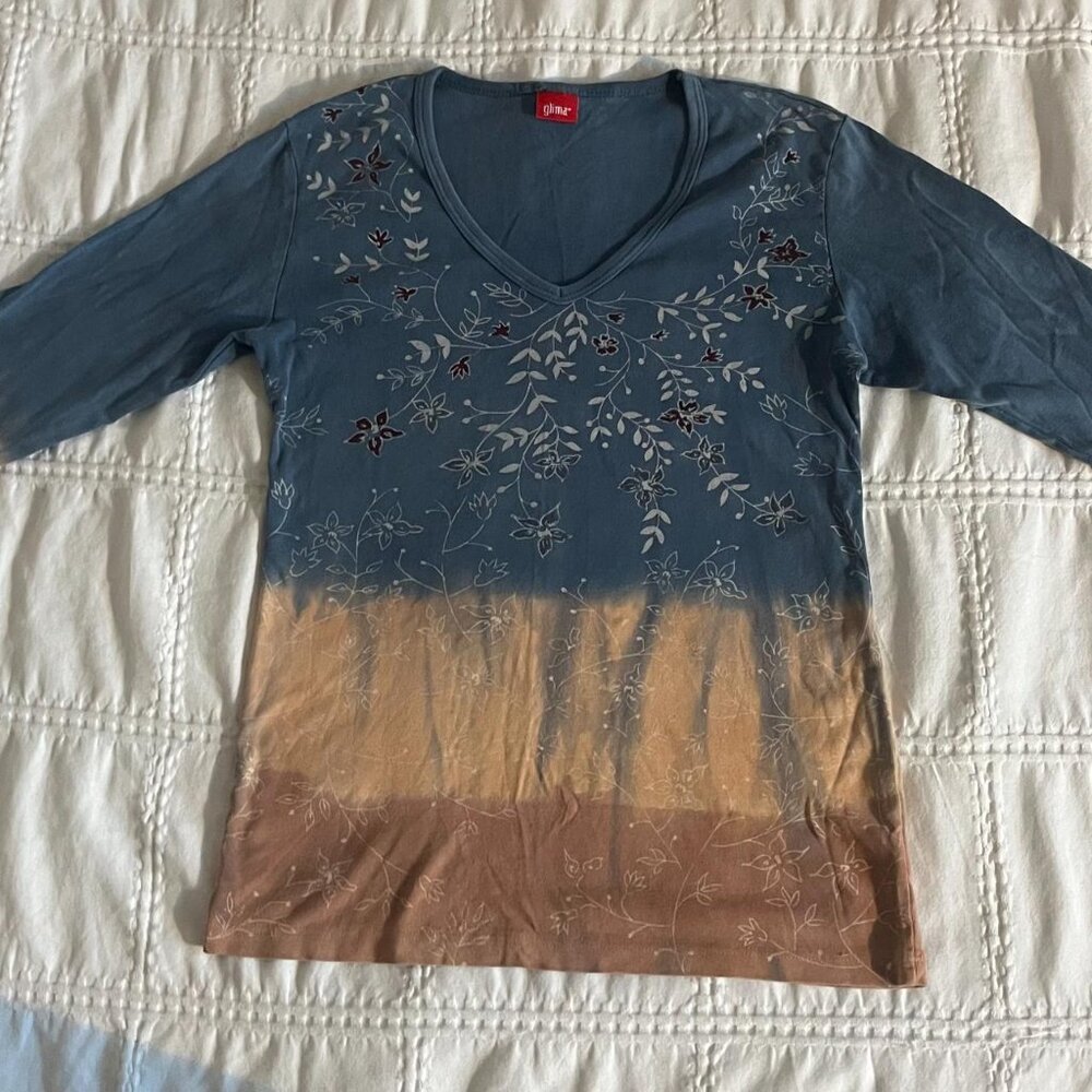 Women's Blue and Tan Shirt